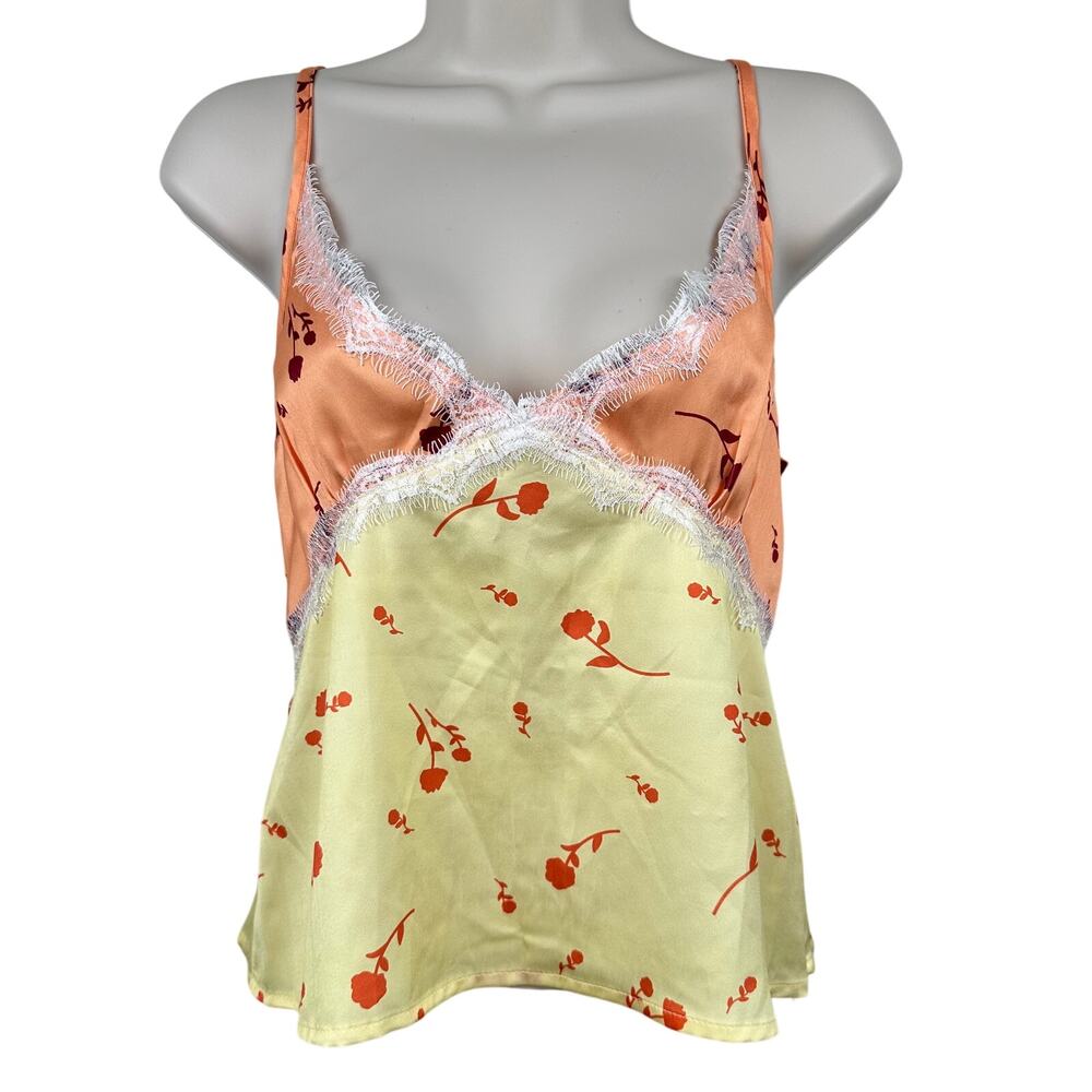 NEW VRG GRL Babydoll Top Satin Lace Floral Yellow Peach 10 Fairy Coquette Dainty